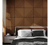 NEU.HOLZ Panel de Pared 3D Vang Juego de 12 Paneles Acústicos (4,32 m²) Revestimiento Mural Listones Diagonales Decorativos Estilo Escandinavo en MDF y Fieltro PET 60 x 60 x 2 cm - Teca