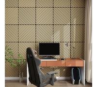 NEU.HOLZ Panel de Pared 3D Vang Juego de 16 Paneles Acústicos (5,76 m²) Revestimiento Mural Listones Diagonales Decorativos Estilo Escandinavo en MDF y Fieltro PET 60 x 60 x 2 cm - Roble