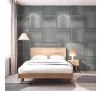 NEU.HOLZ Panel de pared 3D Vang Juego de 16 Paneles Acústicos (5,76 m²) Revestimiento Mural Listones Lineales Decorativos Estilo Escandinavo en MDF y Fieltro PET 60 x 60 x 2 cm - Roble Gris Claro