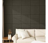 NEU.HOLZ Panel de pared 3D Vang Juego de 16 Paneles Acústicos (5,76 m²) Revestimiento Mural Listones Lineales Decorativos Estilo Escandinavo en MDF y Fieltro PET 60 x 60 x 2 cm - Roble Gris