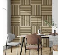 NEU.HOLZ Panel de Pared 3D Vang Juego de 4 Paneles Acústicos (1,44 m²) Revestimiento Mural 15 Listones Lineales Decorativos Estilo Escandinavo en MDF y Fieltro PET 60 x 60 x 2 cm - Roble