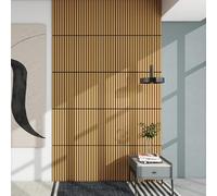 NEU.HOLZ Panel de pared 3D Vang Juego de 4 Paneles Acústicos (1,44 m²) Revestimiento Mural 15 Listones Lineales Decorativos Estilo Escandinavo en MDF y Fieltro PET 60 x 60 x 2 cm - Roble Oscuro