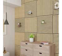 NEU.HOLZ Panel de pared 3D Vang Juego de 8 Paneles Acústicos (2,88 m²) Revestimiento Mural Listones Lineales Decorativos Estilo Escandinavo en MDF y Fieltro PET 60 x 60 x 2 cm - Roble Claro