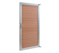 NEU.HOLZ Puerta de Jardin Segovia Resistente Puerta Exterior para Valla 90 x 180 cm con Cerradura y Llaves Marco de Aluminio y Lamas de WPC - Marrón Veteado de Madera