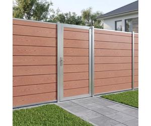 NEU.HOLZ Puerta de Jardin Segovia Resistente Puerta Exterior para Valla Exterior 90 x 180 cm con Cerradura y Llaves Marco de Aluminio y Lamas de WPC - Marrón