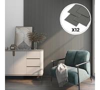 NEU.HOLZ Set de 12x Paneles de Pared 3D Vang Acústicos Revestimiento de Paredes Listones Decorativos en MDF y Fieltro 120 x 60 x 2 cm (8,64 m²) - Roble Gris Claro