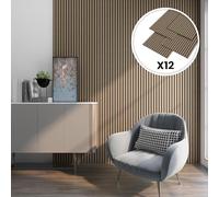 NEU.HOLZ Set de 12x Paneles de Pared 3D Vang Acústicos Revestimiento de Paredes Listones Decorativos en MDF y Fieltro 120 x 60 x 2 cm (8,64 m²) - Nogal Claro