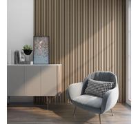 NEU.HOLZ Set de 16x Paneles de Pared 3D Vang Acústicos Revestimiento de Paredes Listones Decorativos en MDF y Fieltro 120 x 60 x 2 cm (11,52 m²) - Nogal Claro