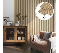 NEU.HOLZ Set de 4x Paneles de Pared 3D Vang Acústicos Revestimiento de Paredes Listones Decorativos en MDF y Fieltro 120 x 60 x 2 cm (2,88 m²) - Roble Claro