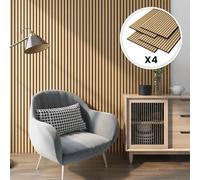 NEU.HOLZ Set de 4x Paneles de Pared 3D Vang Acústicos Revestimiento de Paredes Listones Decorativos en MDF y Fieltro 120 x 60 x 2 cm (2,88 m²) - Roble Oscuro