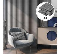 NEU.HOLZ Set de 4x Paneles de Pared 3D Vang Acústicos Revestimiento de Paredes Listones Decorativos en MDF y Fieltro 120 x 60 x 2 cm (2,88 m²) - Roble Gris
