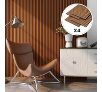 NEU.HOLZ Set de 4x Paneles de Pared 3D Vang Acústicos Revestimiento de Paredes Listones Decorativos en MDF y Fieltro 120 x 60 x 2 cm (2,88 m²) - Color Teca