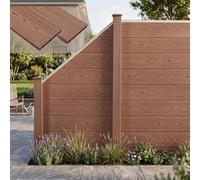 NEU.HOLZ Valla de jardín Segovia WPC con poste 180 x 96 cm Marrón | Panel de valla con 9 listones, Ocultación exterior, resistente a la intemperie, elemento para cercados terraza, 2 acabados