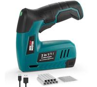 NEU MASTER Grapadora inalámbrica - Grapadora pequeña de tapicería eléctrica de 4 V, grapadora y clavadora 2 en 1 con cable micro USB, 1000 grapas cada una/clavo, ideal para proyectos ligeros de