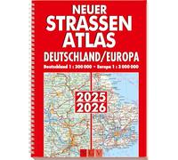 Neuer Straßenatlas Deutschland/Europa 2025/2026: Deutschland 1:300.000 | Europa 1:3.000.000 | Praktisch mit Spiralbindung
