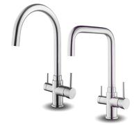 Neues Wasser Group URBAN INOX Grifo para fregadero de cocina giratorio 360°, grifo de acero inoxidable 304, sistema de filtro de agua por ósmosis inversa de 4 vías, cartucho cerámico, caño en C