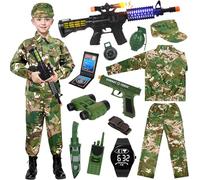 NEUFOOD Disfraz Militar Niño, Disfraz de Militar Disfraces Soldado Niño,con Traje Military,Sombrero Camuflaje,Walkie-Talkie Metralleta Pistola Juguete,para Disfraces Halloween Carnaval Juego Rol