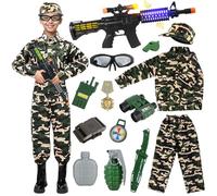 NEUFOOD Disfraz Militar Niño, Disfraz de Militar Soldado Niño,con Camuflaje Ropa y Pantalones,Sombrero Camuflaje,Walkie-Talkie Metralleta Pistola Juguete,para Military Disfraces Halloween Carnaval