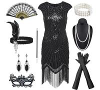 NEUFOOD Vestido Años 20 Mujer,Disfraz Charleston Mujer,Estido Con Flecos De Los Años 20 Adecuado para carnavales, Navidad, Halloween u otras fiestas y bailes.