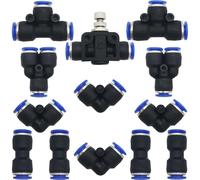 Neumática Guarniciones, CESFONJER 13 pcs Empalme Rapido Aire Kit, para tubería de tubo de PU/PE/nailon de 10 mm (Y + T + L + I tipo + válvula de mariposa combinada)