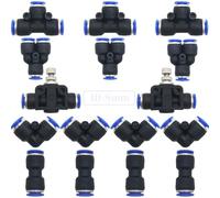 Neumática Guarniciones, CESFONJER 16 pcs Empalme Rapido Aire Kit, para tubería de tubo de PU/PE/nailon de 8 mm (Y + T + L + I tipo + válvula de mariposa combinada)