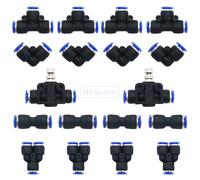 Neumática Guarniciones, CESFONJER 18 pcs Empalme Rapido Aire Kit, para tubería de tubo de PU/PE/nailon de 6 mm (Y + T + L + I tipo + válvula de mariposa combinada)