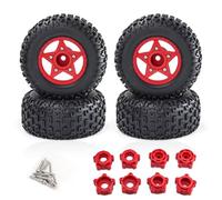 Neumáticos de Coche RC Compatible con TRAXXAS para ARRMA para SENTON para Vkar 1/8 1/10 RC Coche Camión De Recorrido Corto 4 Piezas Neumático De 109 Mm con Rueda Hexagonal De 12 Mm 14 Mm 17 Mm(Red)