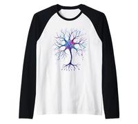 Neurobiología Neurona Acuarela Celular Ciencia del Cerebro Camiseta Manga Raglan