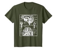Neurociencia Regalos Arterias del Cerebro Humano Camiseta, Niños, Verde Oliva, 3 años