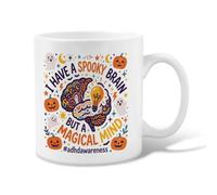 Neurodiversity - Taza de café de cerámica con cita de cerebro de Halloween | Conciencia sobre la neurodiversidad, taza de té, cita innovadora de mental, elementos espeluznantes de otoño