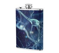 Neurología de neuronas y células cerebrales en 3D,Frasco de acero inoxidable 304 de 8 oz con funda de cuero sintético, frasco de bolsillo para licor plano para exteriores