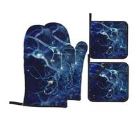 Neurología de neuronas y células cerebrales en 3D,Juego de 4 Manoplas y agarraderas para Horno, Antideslizantes, Resistentes al Calor.