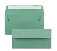 NEUSER PAPIER 100 sobres de papel de estraza reciclado, verde eucalipto, longitud DIN, 11 x 22 cm, autoadhesivos, sobres vintage