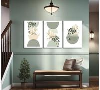 Neutral Abstract Boho Canvas Wall Art Beige Sage Green Mid Century Modern Plants Bohemia Pictures Home Decor Prints(40x60cmx3/Frameless)