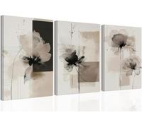 Neutral Abstract Floral Canvas Wall Art Minimalist Beige Black Flower Posters Prints for Living Room Bedroom Office(50x70cm x 3/Sin marco)