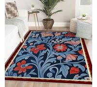 Neutral Alfombra 90x150cm para salon Watercolor retro botanico antideslizante Backing lavable Alfombrilla vintage Large Tapete resistente a las manchas hogar dormitorio Red Flower Blue Leaf Pattern