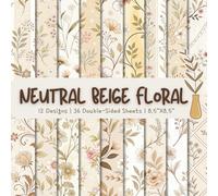 Neutral Beige Floral Scrapbook Paper Craft Pad: 12 Beige Flower Designs, 36 Double-Side Sheets Printed on 8.5"x8.5" Size Paper. Perfect For Card ... Album, Mixed Media, Decorations and More!