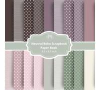 Neutral Boho Scrapbook Paper Book - Solid, Stripes, Stars & Polka Dot Designs: Double-Sided Coordinated Craft Paper Pad in Earthy Beige, Brown, Green ... Tones for Scrapbooking, Journals & DIY Crafts