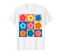 Neutral Checkerboard Daisy Color Flowers Retro Boho Floral Camiseta