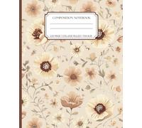 Neutral Floral Pattern Composition Notebook College Ruled: Aesthetic Boho Flower Journal for School, Office & Work