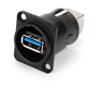 Neutrik Cambiador de género USB 3.0 Reversible con Puertos Tipo A y B, Carcasa de Montaje en Panel en Forma de D Negra para su Uso en Equipos de Audio, Paneles de conexión, Racks de servidores e