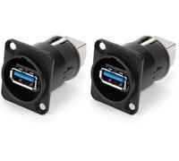 Neutrik Cambiador de género USB 3.0 Reversible con Puertos Tipo A y B, Carcasa de Montaje en Panel en Forma de D Negra para su Uso en Equipos de Audio, Paneles de conexión, Racks de servidores e