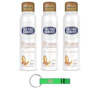 Neutro Roberts Avena - Desodorante en spray para pieles sensibles con avena y argán, 48 horas sin sales ni alcohol, 150 ml + llavero Beni Culinari gratuito (3 unidades)