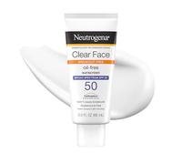 Neutrogena Clear Face - Loción de protección solar para piel propensa al acné, protector solar facial SPF 50 de amplio espectro para piel grasa, sin aceite, fragancia ni oxibenzona, resistente al agua