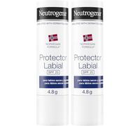 Neutrogena Fórmula Noruega Pack Bálsamo Labial SPF 20, 4,8 g, 2 uds | Para Labios Agrietados, Protección UVA/UVB, Repara, Hidrata y Alivia, Con Manteca de Cacao, Aplicación Incolora, en Barra