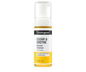 Neutrogena Limpiador facial Clear & Soothe Mousse con cúrcuma (1 x 150 ml), lavado facial suave para limpiar y calmar la piel estresada, adecuado para uso diario