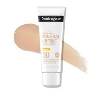 Neutrogena Purescreen+ - Protector solar tintado para cara con SPF 30, protector solar mineral de amplio espectro con óxido de zinc y vitamina E, resistente al agua, sin fragancia, ligero, 1.1 onzas