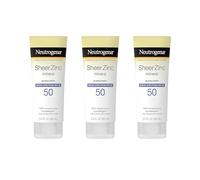Neutrogena Sheer Zinc Oxide Dry Touch Mineral Sunscreen Lotion, Broad Spectrum SPF 50 UVA/UVB Protection, Water-Resistant, Hipoalergénica y non-greasy, sin parabenos, pack de 3