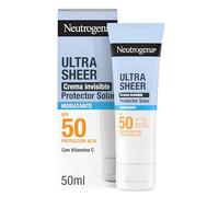 Neutrogena Ultra Sheer Crema Invisible Hidratante SPF50 (50 ml), protector solar facial 50 de amplio espectro, crema hidratante facial hipoalergénica y no grasa, crema de sol resistente al agua