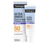 Neutrogena Ultra Sheer Fluido Invisible Anti-edad SPF50 (50 ml), protector solar facial 50 de amplio espectro, crema de día antiedad ultraligera e hipoalergénica, crema de sol resistente al agua